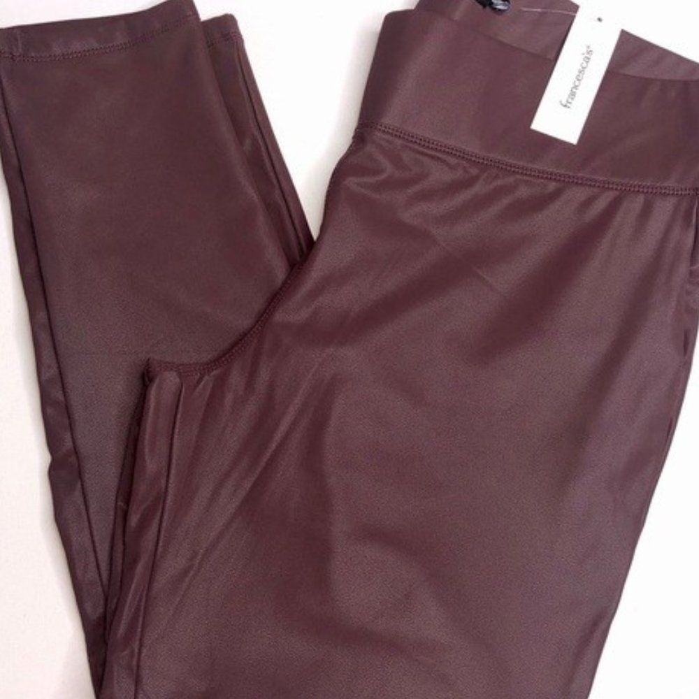 NWT New Francesca’s Vegan Leather Soft Leggings Size Large Color Purple/Maroon